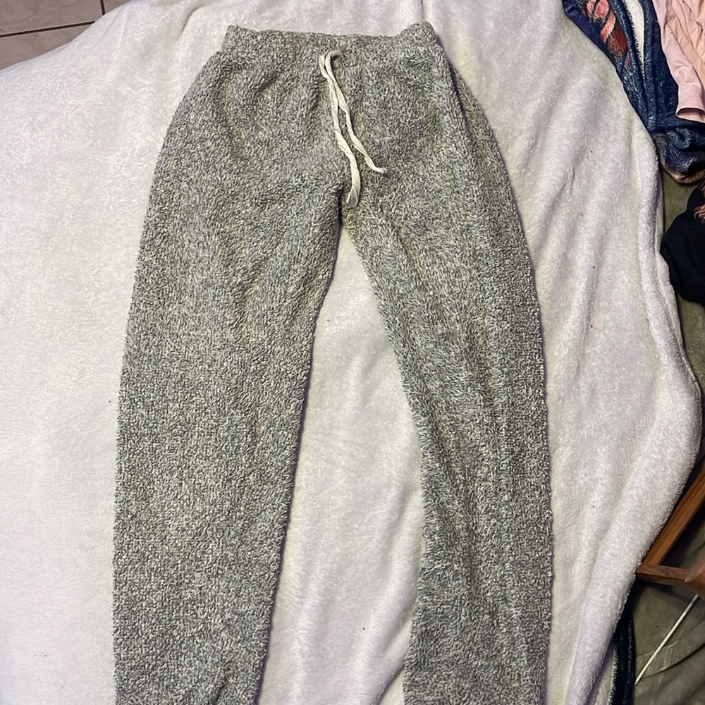 Gray and white fuzzy sweatpants medium fake string